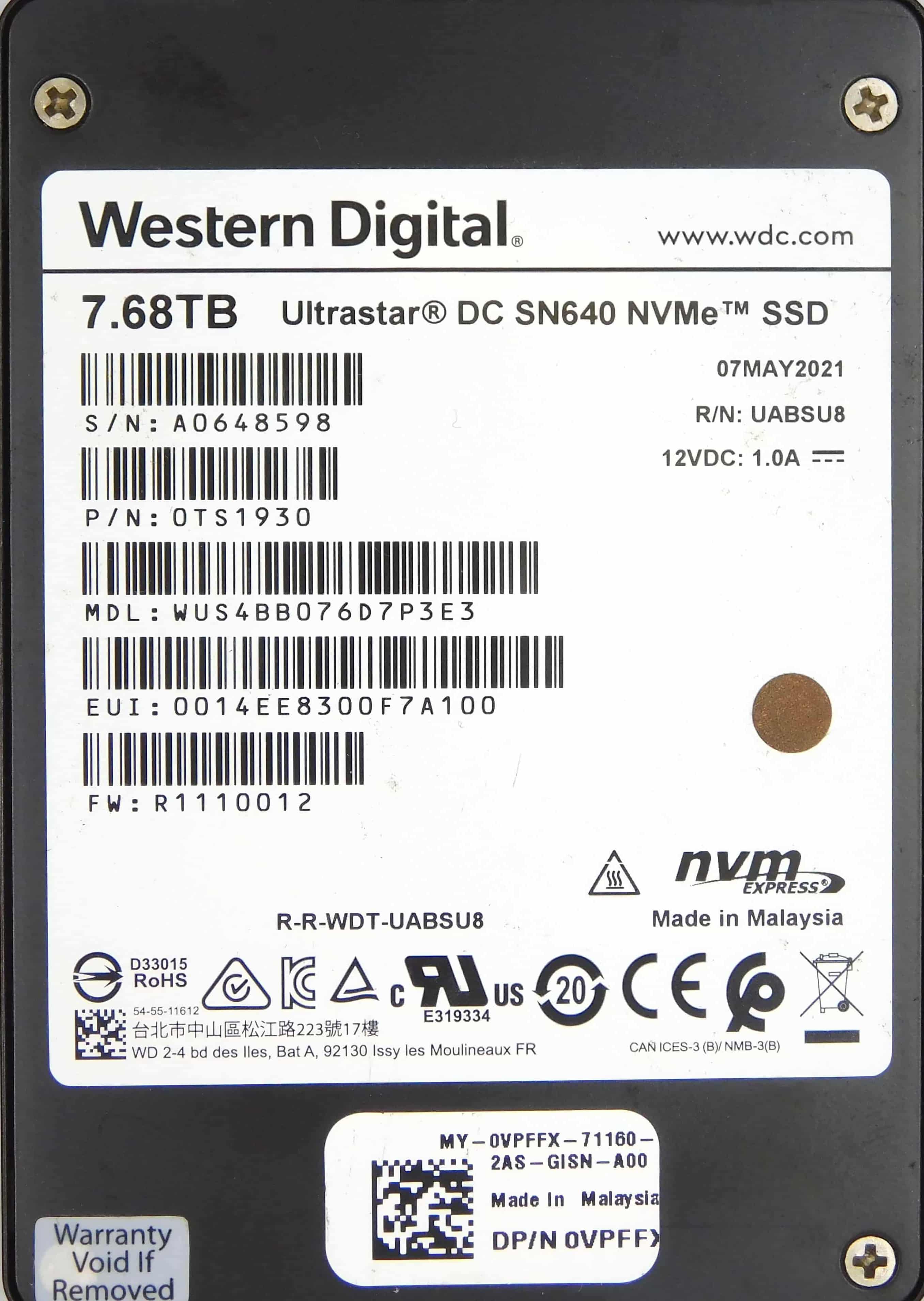 Твердотельный диск SSD 2,5" 7.68Tb WD NVMe U.2 